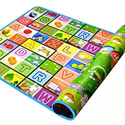 SimpVale Double-sided Foam Waterproof Baby Crawling Thickening Mat Drawing Alphabet Figures Animals Pattern 71”X47”X0.2”