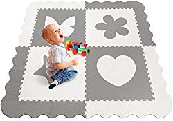Sorbus Baby Play Mat with Borders – 59.5’’ x 59.5” Large Kids Floor Foam Puzzle, Soft & Safe Baby Playground, Protective Extra Thick Non-Toxic Crawling Mat, for Infants and Toddlers (Grey & White)