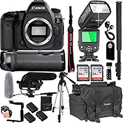 Canon EOS 5D Mark IV Body Only + 128GB Memory + Canon Deluxe Camera Bag + Pro Battery Bundle + Power Grip + Microphone + TTL Speed Light (20pc Bundle)