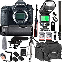 Canon EOS 6D Mark II Body Only + 128GB Memory + Canon Deluxe Camera Bag + Pro Battery Bundle + Power Grip + Microphone + TTL Speed Light (20pc Bundle)
