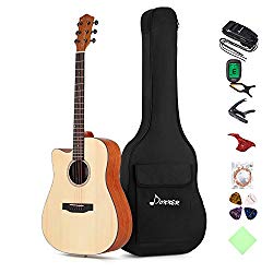 Donner Left Handed Acoustic Guitar Cutaway DAG-1CL 41 inch Full-size Beginner Guitar Package with Big Bag Tuner String Strap Capo