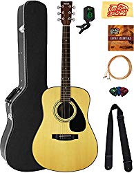 Yamaha F325D Dreadnought Acoustic Guitar Bundle with Hard Case, Tuner, Strings, Strap, Picks, Austin Bazaar Instructional DVD, and Polishing Cloth