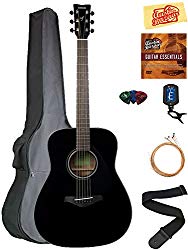 Yamaha FG800 Acoustic Guitar – Black Bundle with Gig Bag, Tuner, Strings, Strap, Picks, Austin Bazaar Instructional DVD, and Polishing Cloth