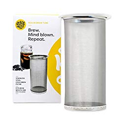 Cold Brew Coffee Maker – 1 or 2 Quart Stainless Steel Mesh Reusable Filter – Homemade Strong Iced Coffee Concentrate Brewer Machine and Loose Leaf Tea Infuser – Wide Mouth Glass Mason Jar Carafe Kit