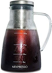 Cold Brew Coffee Maker Airtight Iced Coffee Maker and Tea Infuser Glass Carafe With Removable Stainless Steel Filter For Cold And Hot by Mixpresso – 1.0L/34oz