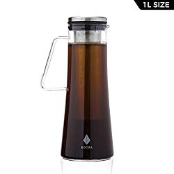 Cold Brew Iced Coffee Maker and Teapot Infuser – 1L Glass Pitcher Carafe with Removable Stainless Steel Infuser, Airtight Lid and FREE Cleaning Brush