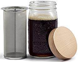 Mason Jar Cold Brew Coffee Maker & Iced Tea Maker | Quart (32oz) | Cold Brew System With Oak Wood Lid & Stainless Steel Filter | by Simple Life Cycle (Oak Wood, 32oz)