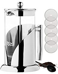 BitElegant French Press Coffee & Tea Maker, 34 Oz, 8 Coffee Cup, 4 US Cup/Mug, 1 Liter, Luxury Heavy Duty Stainless Steel and Borosilicate Glass, Coffee Press, Plunger, Pot No-Plastic