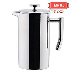 MIRA Stainless Steel French Press Coffee Maker | Double Walled Insulated Coffee & Tea Brewer Pot & Maker | Keeps Brewed Coffee or Tea Hot | 12 Oz (350 ml)
