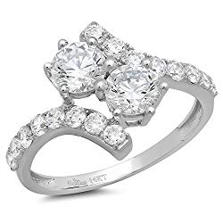 2.18 Ct Round Cut 2-Stone Curved Wedding Engagement Bridal Anniversary Ring 14K White Gold, Clara Pucci
