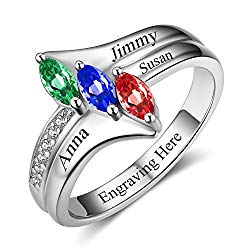 Lam Hub Fong Personalized Mothers Rings with 3 Oval Simulated Birthstones Rings For Mother’s Day Gifts Grandmother Family Name Rings For 3