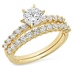 3.20 CT Round Cut Simulated Diamond CZ Pave Halo Bridal Engagement Wedding Ring band set 14k Yellow Gold