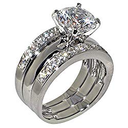3.47 Ct. Round-shape Cubic Zirconia Cz Solitaire Bridal Engagement Wedding 3 Piece Ring Set (Center Stone Is 2.75 Cts)