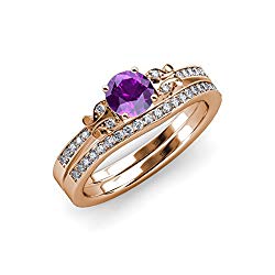 Amethyst and Diamond Butterfly Engagement Ring & Wedding Band Set 1.30 ct tw in 14K Rose Gold