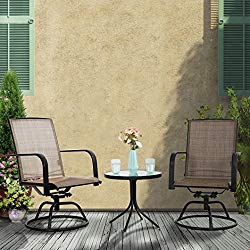 PHI VILLA 3 PC Swivel Chair Set Patio Bistro Set With 2 Chairs and 1 Table, Brown