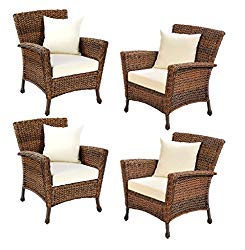 W Unlimited Rustic Collection Outdoor Furniture Light Brown Rattan Wicker Garden Patio Furniture Bistro Set, Lounger Deep Seating Sectional Cushions (4 Piece Set (Chairs))