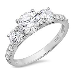 2.0CT Round Cut Simulated Diamond CZ Pave Three Stone Accent Bridal Engagement Wedding Band Ring 14K White Gold