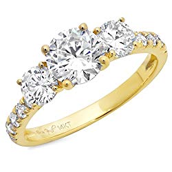 2.2 Ct Round Cut Pave Three Stone Accent Promise Bridal Anniversary Engagement Wedding Band Ring 14K Yellow Gold, Clara Pucci