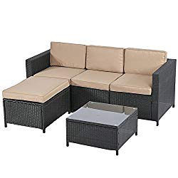 BestMassage Outdoor Patio Furniture Set, 5pcs Rattan Wicker Sofa Garden Conversation Set Cushioned with Coffee Table For Yard