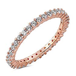 14K Rose Gold Plated CZ Simulated Diamond Stackable Ring Eternity Bands for Women Size 4-9