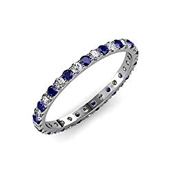 Blue Sapphire and Diamond U-Prong Eternity Band 0.83 ct tw to 0.99 ct tw in 18K Gold