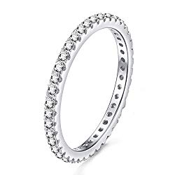 EAMTI 2mm 925 Sterling Silver Wedding Band Cubic Zirconia Full Stackable Eternity Engagement Ring Size 4-10