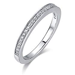 Hafeez Center 2mm Micropave Simulated Diamond Cubic Zirconia CZ Half Eternity Wedding Band Ring for Women and Girls, Rhodium Plated Sterling Silver