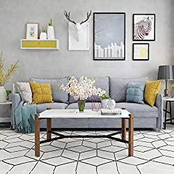 Giantex Modern Coffee Table White, Wood Look Accent Furniture With X Shape Cross Metal for Living Room, Faux Marble Top for Easy Clean