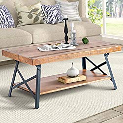 Harper&Bright Designs WF036984DAA Lindor Collection 43″ Wood Coffee Table with Metal Legs,Living Room Set Brown, 43.3”L x 21.65”W x 18.34”H, Rustic