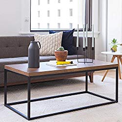 Nathan James 31101 Doxa Solid Wood Modern Industrial Coffee Table, Black Metal Box Frame With Dark Walnut Finish