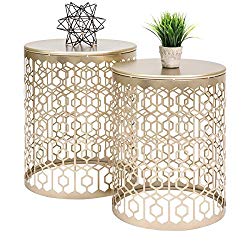 Best Choice Products Set of 2 Indoor Outdoor Lightweight Sturdy Decorative Round Side End Accent Coffee Table Nightstands for Bedroom, Living Room – Gold