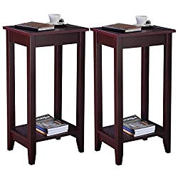 CHSGJY Set of 2 Tall End Table Coffee Stand Night Side Accent Furniture Brown Home Decor