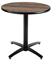 KFI Seating Round Pedestal Table with Arched X Base, Commercial Grade, 36-Inch, Walnut Laminate, Made in the USA