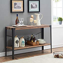 O&K Furniture Industrial Rustic 2-tier Occasional Console Sofa Table for Living Room & Entryway, Brown Finish(1-Pcs)