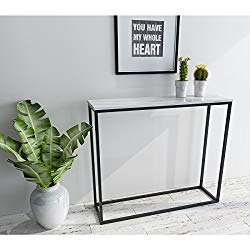 Roomfitters Sofa Console Table Marble Print Top Metal Frame Accent White Narrow Foyer Hall Table,White