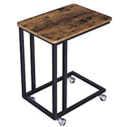 SONGMICS Vintage Snack Side Table, Mobile End Table for Coffee Laptop Tablet, Slides next to Sofa Couch, Wood Look Accent Furniture with Metal Frame and Rolling Casters ULNT50X