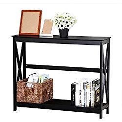 Yaheetech 2 Tier X Design Hallway Large Console Table Entryway Accent Tables with Storage Shelf Living Room Entrance Furniture (Black)