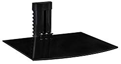 Mount-It! Floating Wall Mounted Shelf Bracket Stand for AV Receiver, Component, Cable Box, Playstation4, Xbox1, VCR Player, Blue Ray DVD Player, Projector, Load Capacity 22 lbs, Single Shelf, Tinted Tempered Glass, Adjustable Height