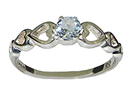 925 Sterling Silver Real Genuine Aquamarine Womens Band Ring