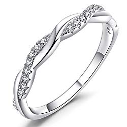 Caperci Petite Twisted Vine Sterling Silver Cubic Zirconia CZ Anniversary Wedding Band Rings, Size 5-11