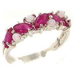 LetsBuyGold 10k White Gold Real Genuine Ruby and Opal Womens Eternity Ring