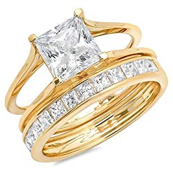 3.40CT Princess Cut Simulated Diamond CZ Pave Halo Bridal Engagement Wedding Ring band set 14k Yellow Gold