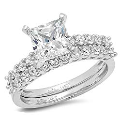 Clara Pucci 2.56ct Princess Cut Halo Bridal Engagement Wedding Ring Band Set 14k White Gold