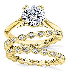 Moissanite (DEF) and Diamond Bridal Set 2 1/4ct TCW in 14k Yellow Gold