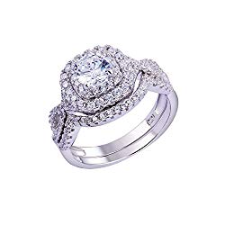 Newshe Wedding Band Engagement Ring Set For Women 925 Sterling Silver 1.8Ct Round White AAA Cz Size 5-10