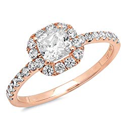 1.50 CT Designer Classic Princess Cut CZ Pave Halo Ring Band 14k Solid Rose Gold