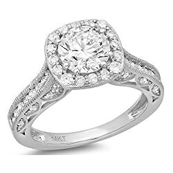 2.1 Ct Round Cut Pave Halo Promise Wedding Engagement Bridal Anniversary Ring Band 14K White Gold, Clara Pucci