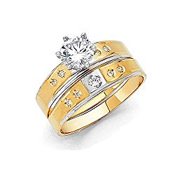 Ioka – 1 Ct. Cubic Zirconia CZ Solitaire 3MM Womens Engagement Ring Solid 14K Two Tone Gold