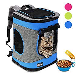 Pawsse Pet Carrier Backpack Dogs Cats up to 15 lbs Comfort Dog Cat Carrier Travel Bag Breathable Hiking, Walking, Cycling & Outdoor Use 16″ H x13.2 L x12 W Blue