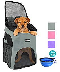 Pet Carrier Backpack for Small Dogs Cat Rabbit, Breathable Mesh Pup Pack Outdoor Travel Carrier for Walk, Hiking, Cycling by Pawsse Grey